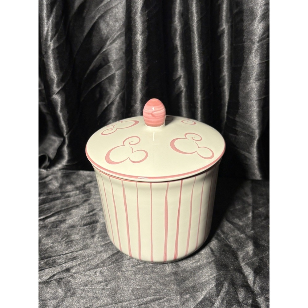 Walt Disney's Mickey Mouse White and Pink Ceramic Jar with Lid